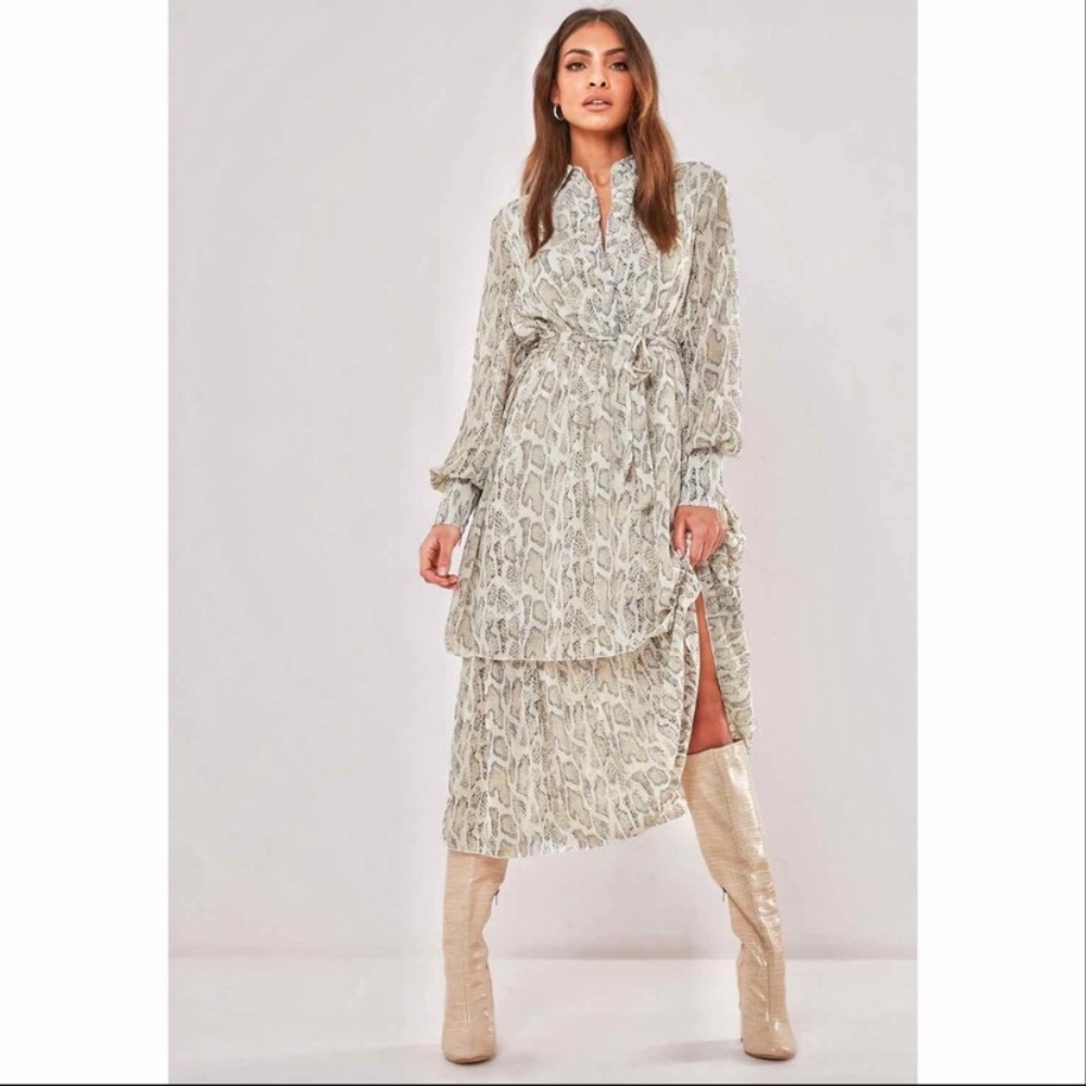 Snake Skin Maxi Black and Off-white Tiered Long Sleeve Dress